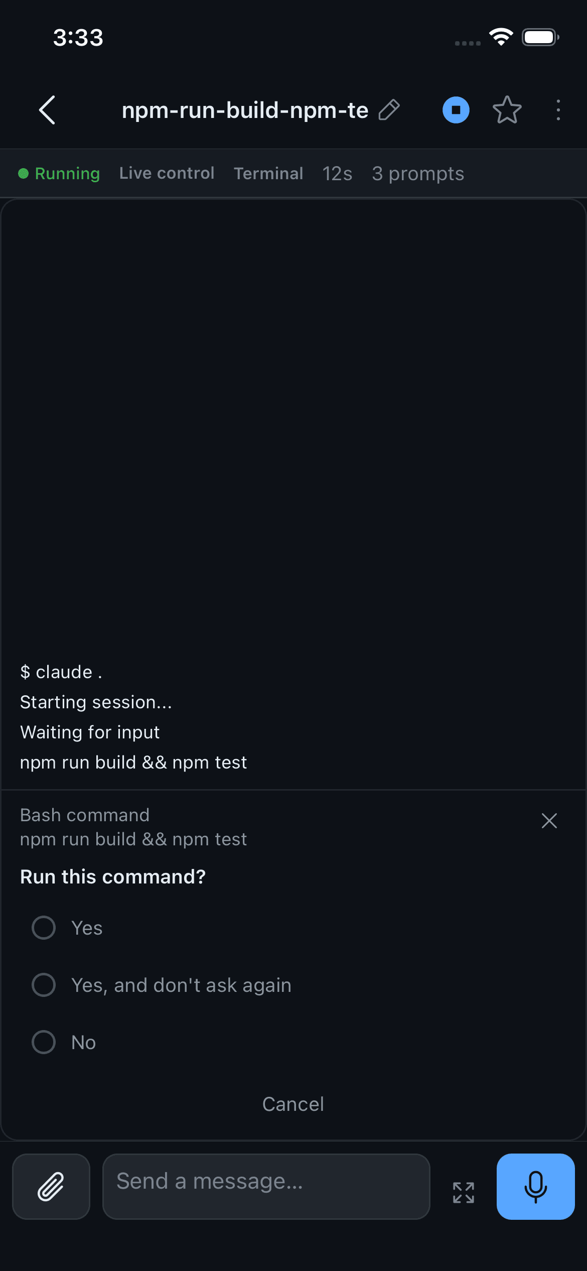 Threadbase approval card on iPhone, next to a terminal session